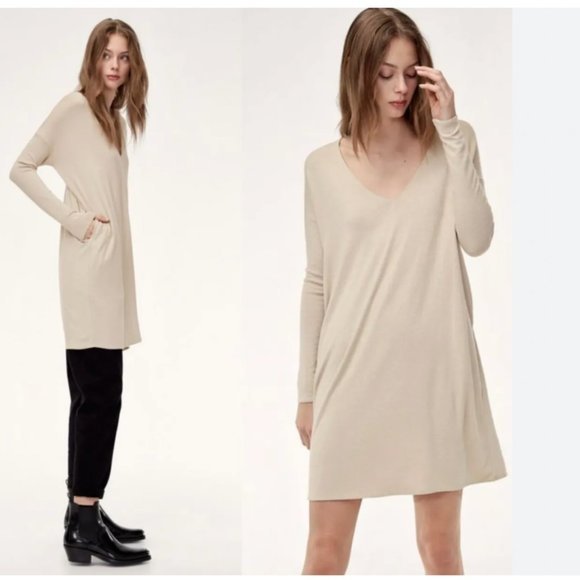 Aritzia Wilfred Free Gail Dress Long-sleeve, V-neck dress Heathered Gray Size XS - Picture 2 of 8